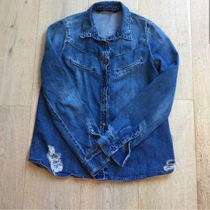 Zara distressed denim shirt